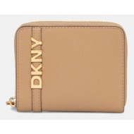 δερμάτινο πορτοφόλι dkny χρώμα: μπεζ, r521km25 φυσικό δέρμα
