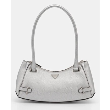 τσάντα guess rosalba χρώμα ασημί, hwmy96 57170 δερμάτινη