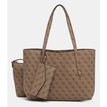 τσάντα guess brenton χρώμα μπεζ, hwlg96 48230 κύριο υλικό