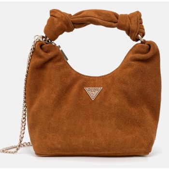 τσάντα σουέτ guess isotta χρώμα καφέ, hwsg96 60010 κύριο
