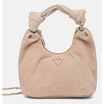 τσάντα σουέτ guess isotta χρώμα μπεζ, hwsg96 60010 κύριο