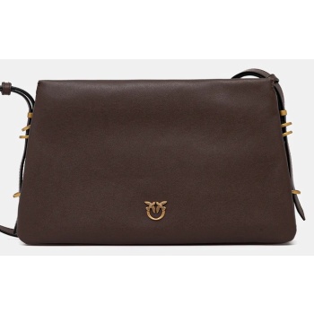 δερμάτινη τσάντα pinko χρώμα καφέ, 105161 a0qo δέρμα