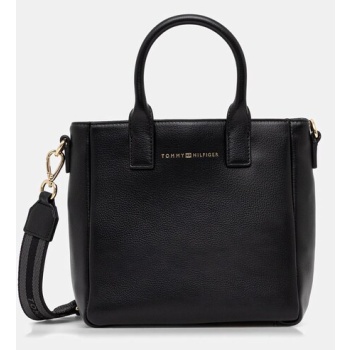 τσάντα tommy hilfiger χρώμα μαύρο, aw0aw17861 100%