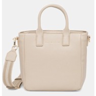 τσάντα tommy hilfiger χρώμα: μπεζ, aw0aw17861 100% πολυουρεθάνη