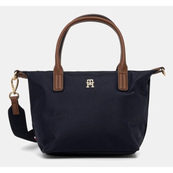 τσάντα tommy hilfiger χρώμα ναυτικό μπλε, aw0aw17709 100%