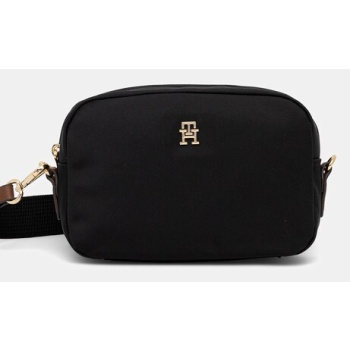 τσάντα tommy hilfiger χρώμα μαύρο, aw0aw17704 100%