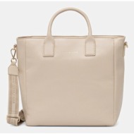 τσάντα tommy hilfiger χρώμα: μπεζ, aw0aw17971 100% πολυουρεθάνη