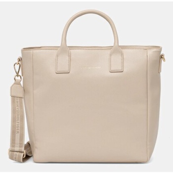 τσάντα tommy hilfiger χρώμα μπεζ, aw0aw17971 100%