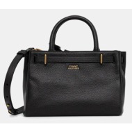 δερμάτινη τσάντα tommy hilfiger χρώμα: μαύρο, aw0aw17926 φυσικό δέρμα