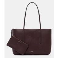 τσάντα calvin klein χρώμα: καφέ, lv04f3274g 100% πολυουρεθάνη