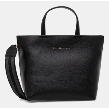 τσάντα tommy hilfiger χρώμα μαύρο, aw0aw17694 100%