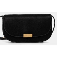 δερμάτινη τσάντα tommy hilfiger χρώμα: μαύρο, aw0aw17941 100% δέρμα με τρίχα