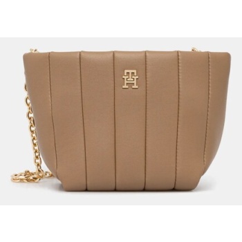 τσάντα tommy hilfiger χρώμα μπεζ, aw0aw17690 100%