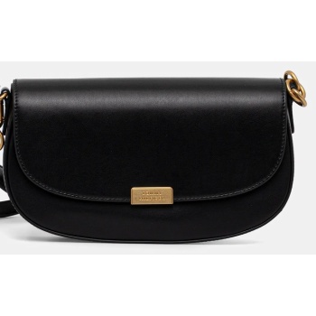 δερμάτινη τσάντα tommy hilfiger χρώμα μαύρο, aw0aw18204