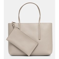 τσάντα calvin klein χρώμα: μπεζ, lv04f3275g 100% πολυουρεθάνη