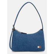 τζιν τσάντα tommy jeans χρώμα: μπλε, aw0aw17877 79% βαμβάκι, 21% πολυουρεθάνη