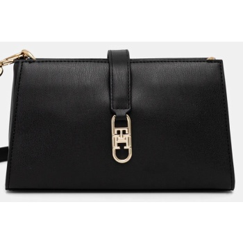 τσάντα tommy hilfiger χρώμα μαύρο, aw0aw18005 100%