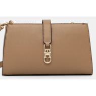 τσάντα tommy hilfiger χρώμα: μπεζ, aw0aw18005 100% πολυουρεθάνη