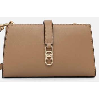 τσάντα tommy hilfiger χρώμα μπεζ, aw0aw18005 100%