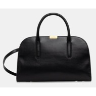 δερμάτινη τσάντα tommy hilfiger χρώμα: μαύρο, aw0aw18205 φυσικό δέρμα