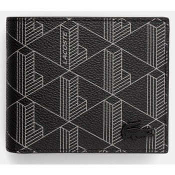 πορτοφόλι + μπρελόκ lacoste ανδρικό, χρώμα μαύρο, nh4801lx