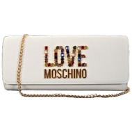 love moschino τσαντακι χειροσ/crossbody αλυσιδα μεταλλικο logo στρας λευκο