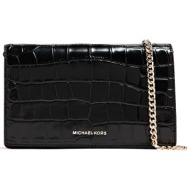 michael kors τσαντακι crossbody jet set αλυσδα αναγλυφο κροκο mayρο