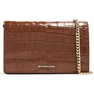 michael kors τσαντακι crossbody jet set αλυσδα αναγλυφο κροκο kaφε