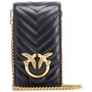 pinko τσαντακι love one smart sheep nappa chevron μαυρη-antique gold