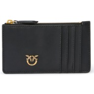 pinko θηκη για καρτες δερμα airone cardholder sheep nappa chevron μαυρο-antique gold