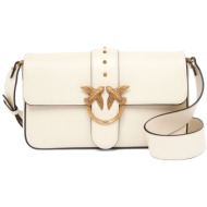 pinko τσαντα δερμα love one classic slouchy fl vitello morbido λευκο-antique gold