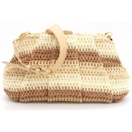 marella τσαντα orefice ψαθινη ριγε εκρου μπεζ