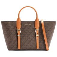 michael kors τσαντα crossbody/xeiρος μοοre all over logo καφε/ταμπα
