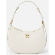 pinko τσαντα ωμου half moon mini fl vitello seta λευκο