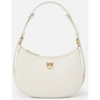 pinko τσαντα ωμου half moon mini fl vitello seta λευκο