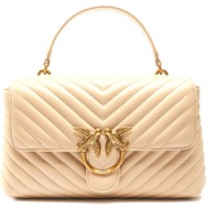 pinko τσαντα δερμα love lady puff classic cl sheep nappa chevron μπεζ-antique gold
