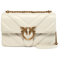 pinko τσαντα love one classic light dc nappa intarsio rigonfio + vitello seta λευκο