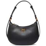 pinko τσαντα ωμου half moon mini fl vitello seta μαυρο-antique gold