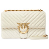 pinko τσαντα love one classic dc sheep nappa chevron λευκο-antique gold