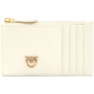 pinko θηκη για καρτες δερμα airone cardholder sheep nappa chevron λευκο-antique gold