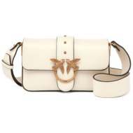 pinko τσαντα δερμα lovε one mini slouchy fl vitello morbido λευκο-antique gold