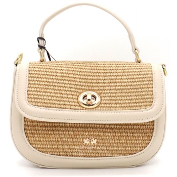 la martina tσαντακι χειροσ/crossbody ψαθα μεταλλικο logo