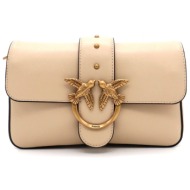 pinko τσαντα δερμα love one mini slouchy fl vitello morbido μπεζ-antique gold