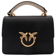 pinko τσαντα χειρος love one top handle mini light double grainy leather μαυρο-μπεζ
