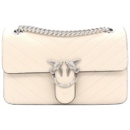 pinko τσαντα love one light mini vitello wrinkle flat chevron εκρου