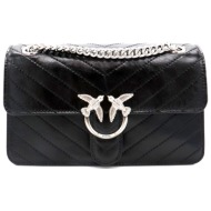 pinko τσαντα love one light mini vitello wrinkle flat chevron μαυρο