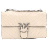 pinko τσαντα love one light classic vitello wrinkle flat chevron εκρου