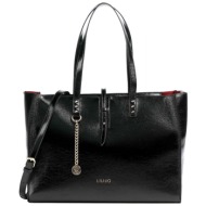 liu-jo τσαντα tote ωμου/cross body logo μαυρη