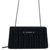 karl lagerfeld τσαντα/πορτοφολι crossbody weave cb wallet logo μεταλλικο μαυρο