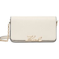 karl lagerfeld τσαντα φακελοσ/ωμου δερμα k/signature shoulder pouch logo μεταλλικο εκρου